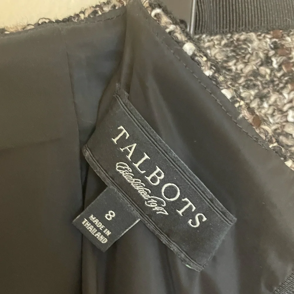Talbots Black White Wool Blend Tweed Pencil Skirt Size 8